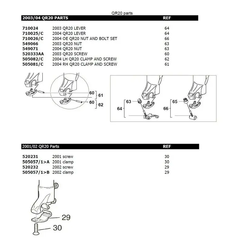Marzocchi QR20 Axle Clamp & Fixing Bits - 505081 & 505082 (2003 - 2004+) 2