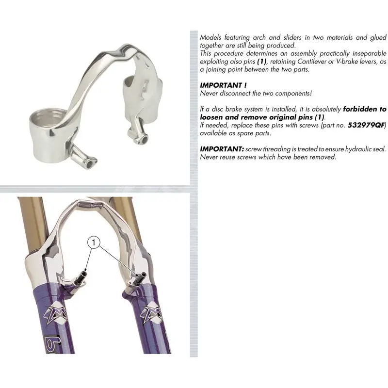 Marzocchi Cantilever Sockets & Screw M6x1 for XC Series & early Bomber's (1992 - 2001+) V2A