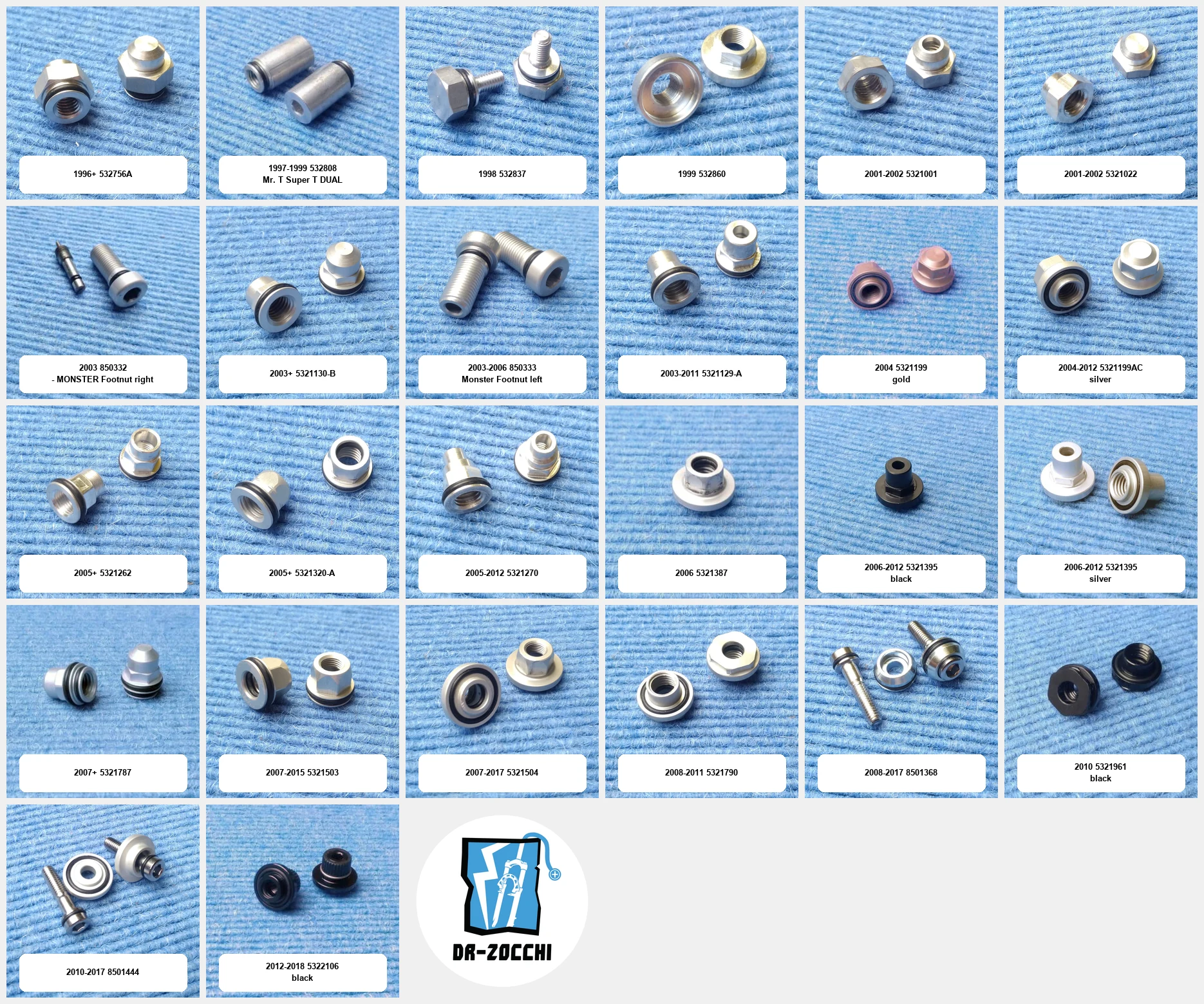 Marzocchi foot nut reference chart by model year and part number